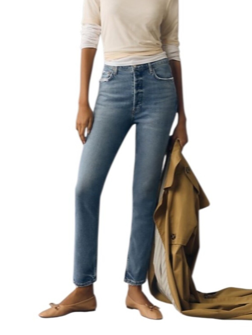 Agolde Nico High-Rise Slim-Straight Leg Distressed Jeans